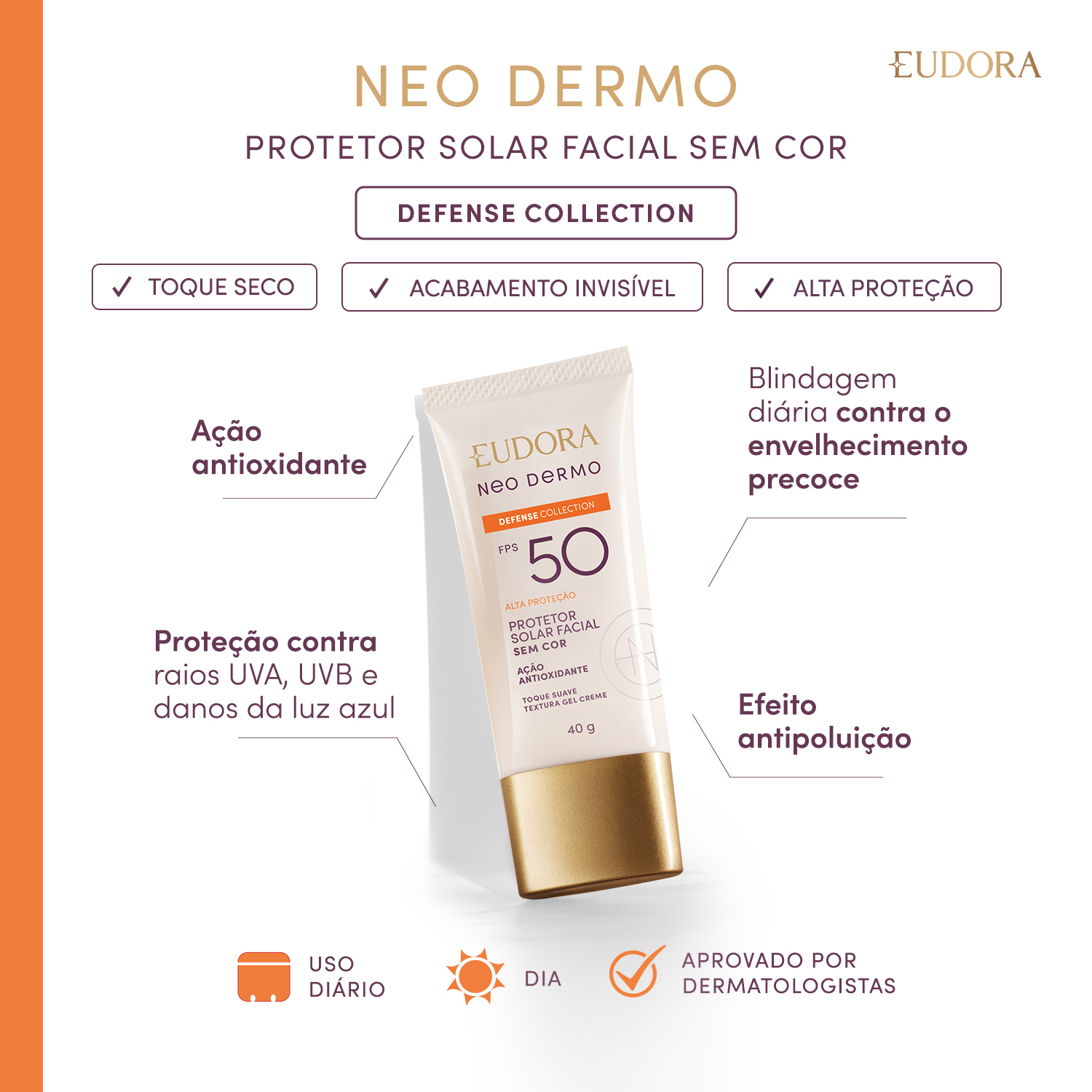 Protetor Solar Facial Sem Cor Neo Dermo FPS 50 40g