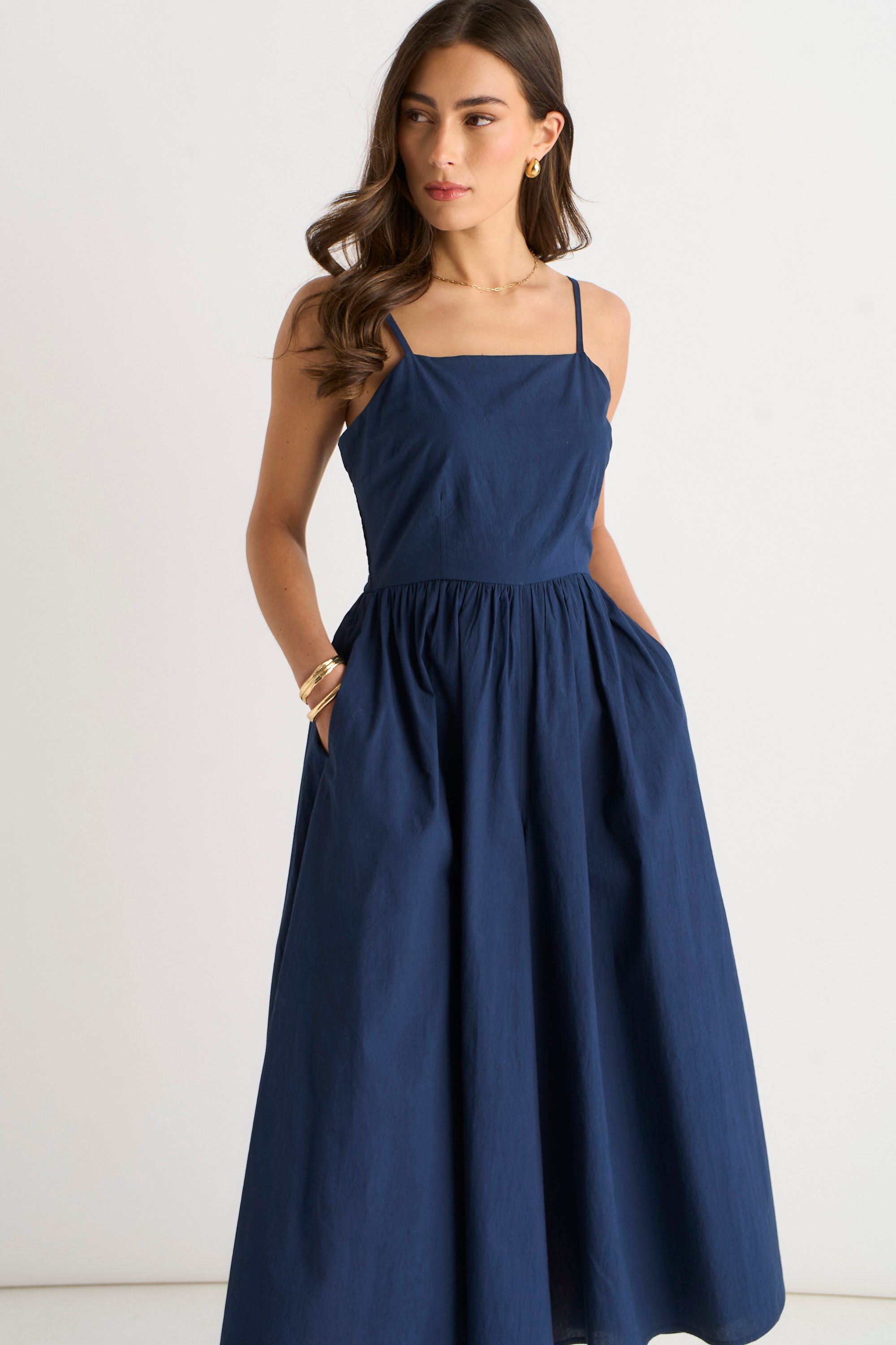 Gini London Navy Wide Leg Strappy Jumpsuit
