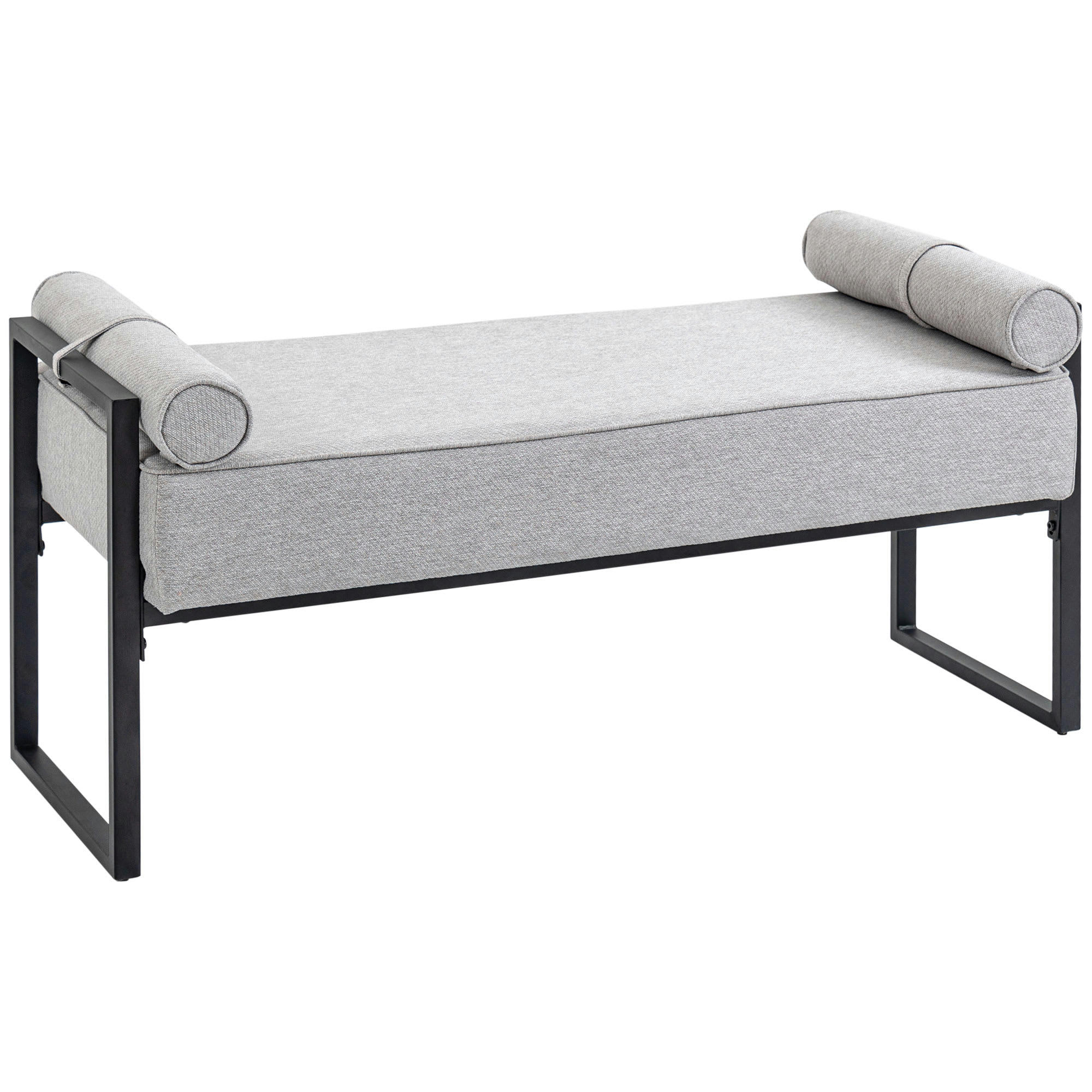 - Banquette contemporaine 2 coussins traversins acier noir tissu gris