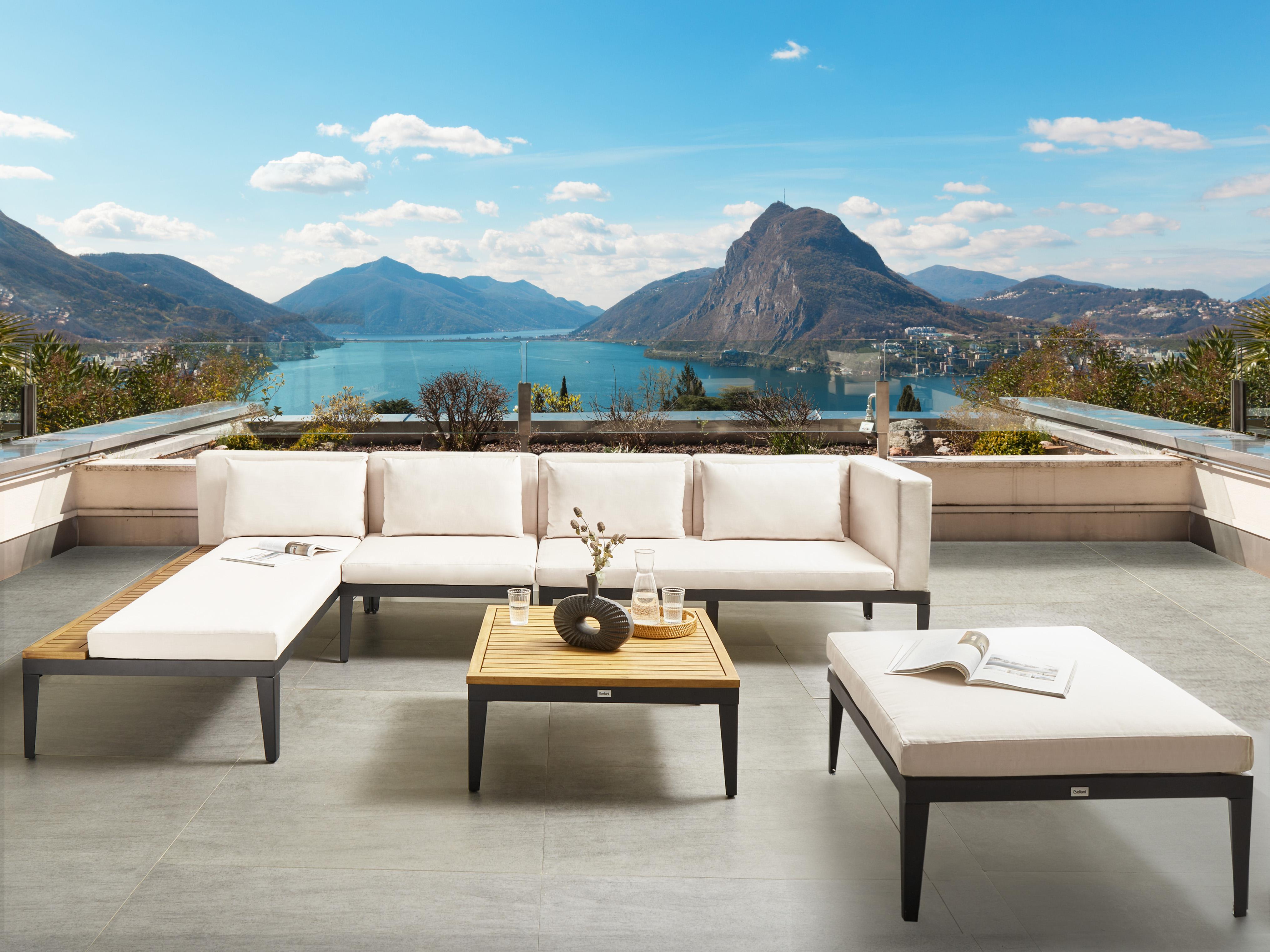 Garden Lounge Set with Table and Ottoman 4 Seater BRACCIANO Right Hand Certified Acacia Wood Light Beige