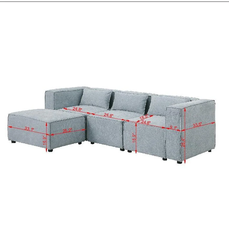 Modern U Shaped Modular Sofa with Chenille Upholstery and Repositionable Ottoman for Living Room and Guest Room