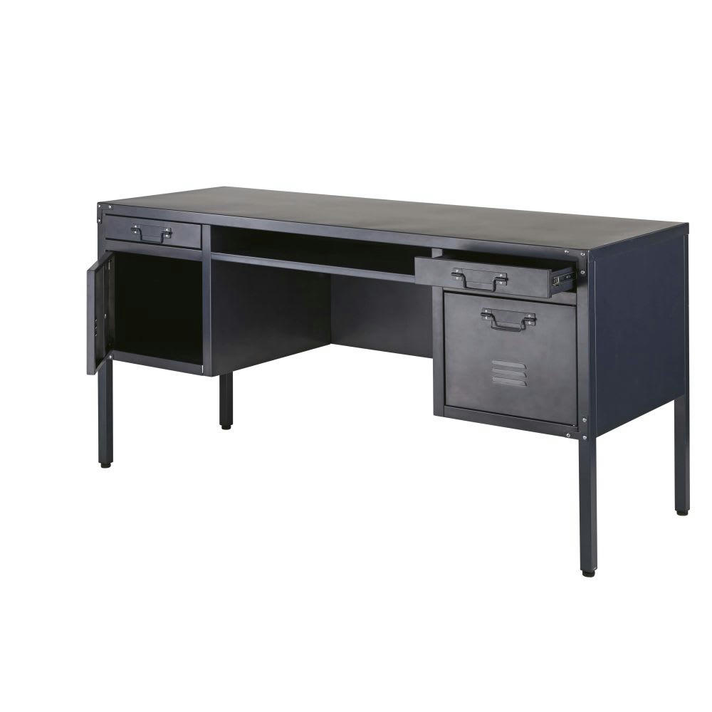 Andrews - Bureau 4 tiroirs en métal gris