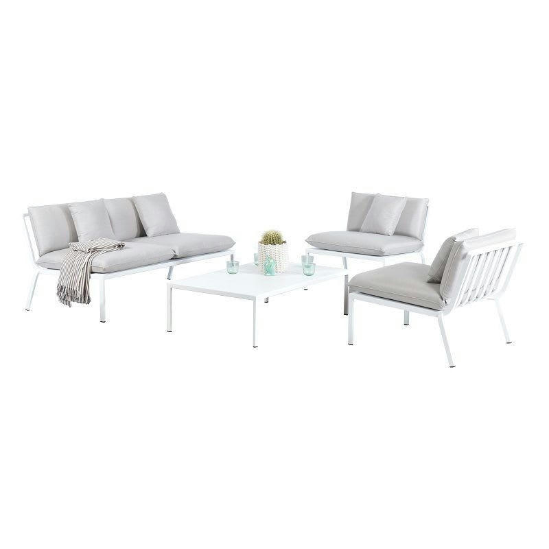 RHODES - Salon de jardin bas aluminium 4 places gris clair