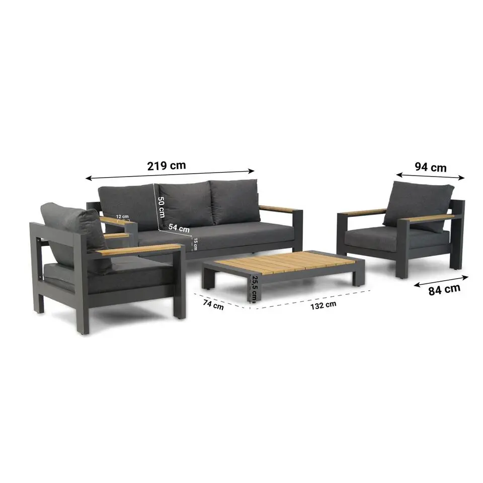 Stoel en Bank Loungeset 5 personen Aluminium Grijs Lifestyle Garden Furniture