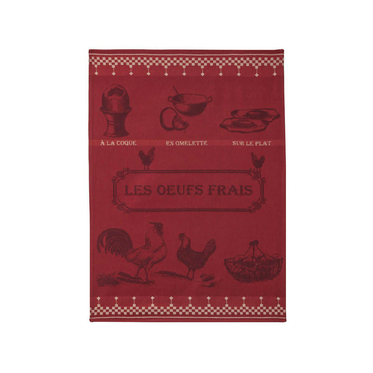 ŒUFS FRAIS - Torchon en coton rouge 50x75