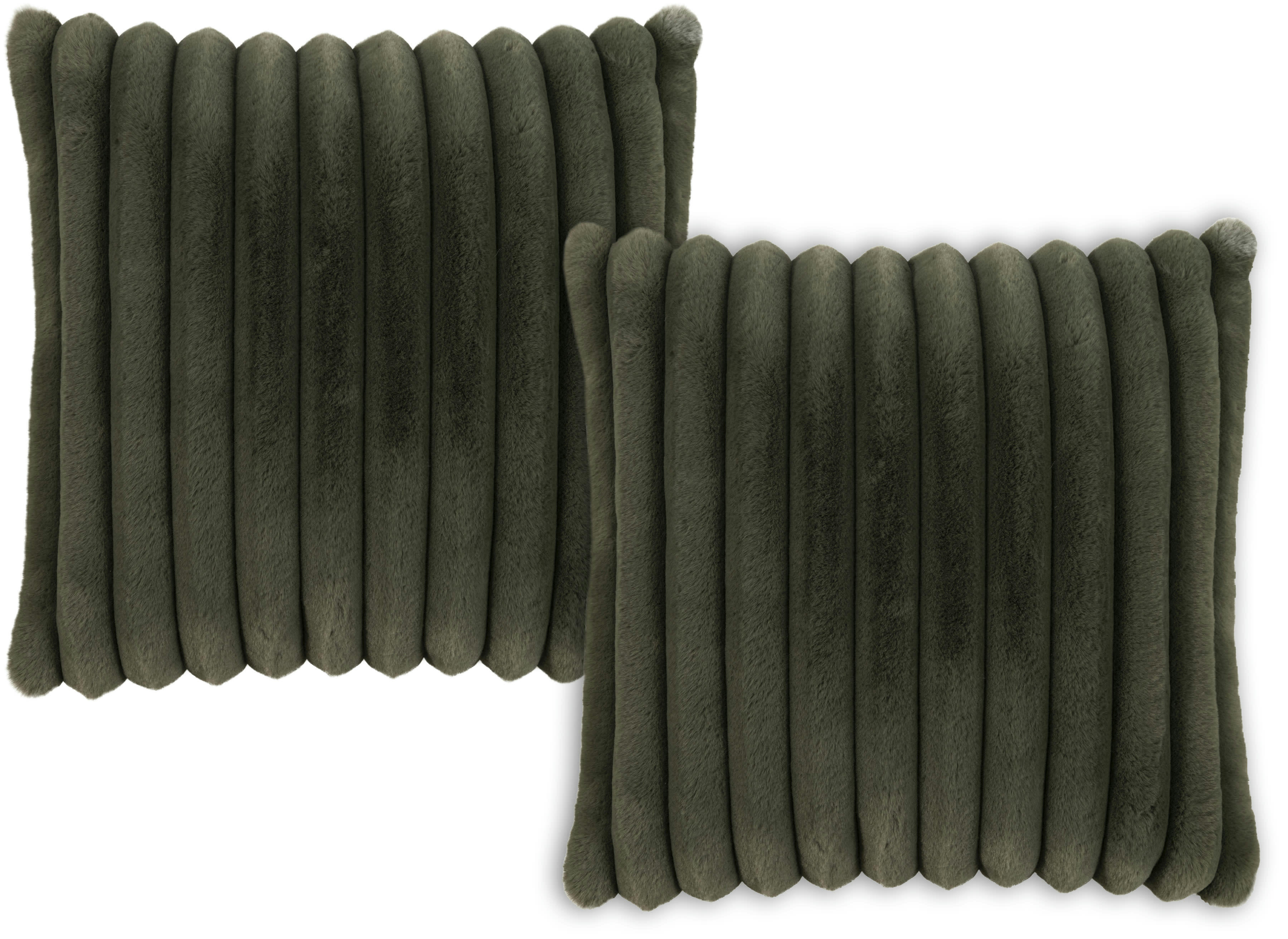 RAYA - Housses de coussin moelleux imitation fourrure vert-Lot de 2-45x45cm