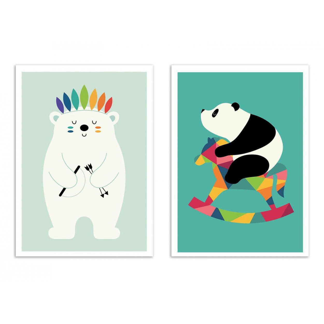 ANDY WESTFACE - BÉBÉS PANDAS ET OURS BLANC -  2 Affiches d'art 30 x 40 cm