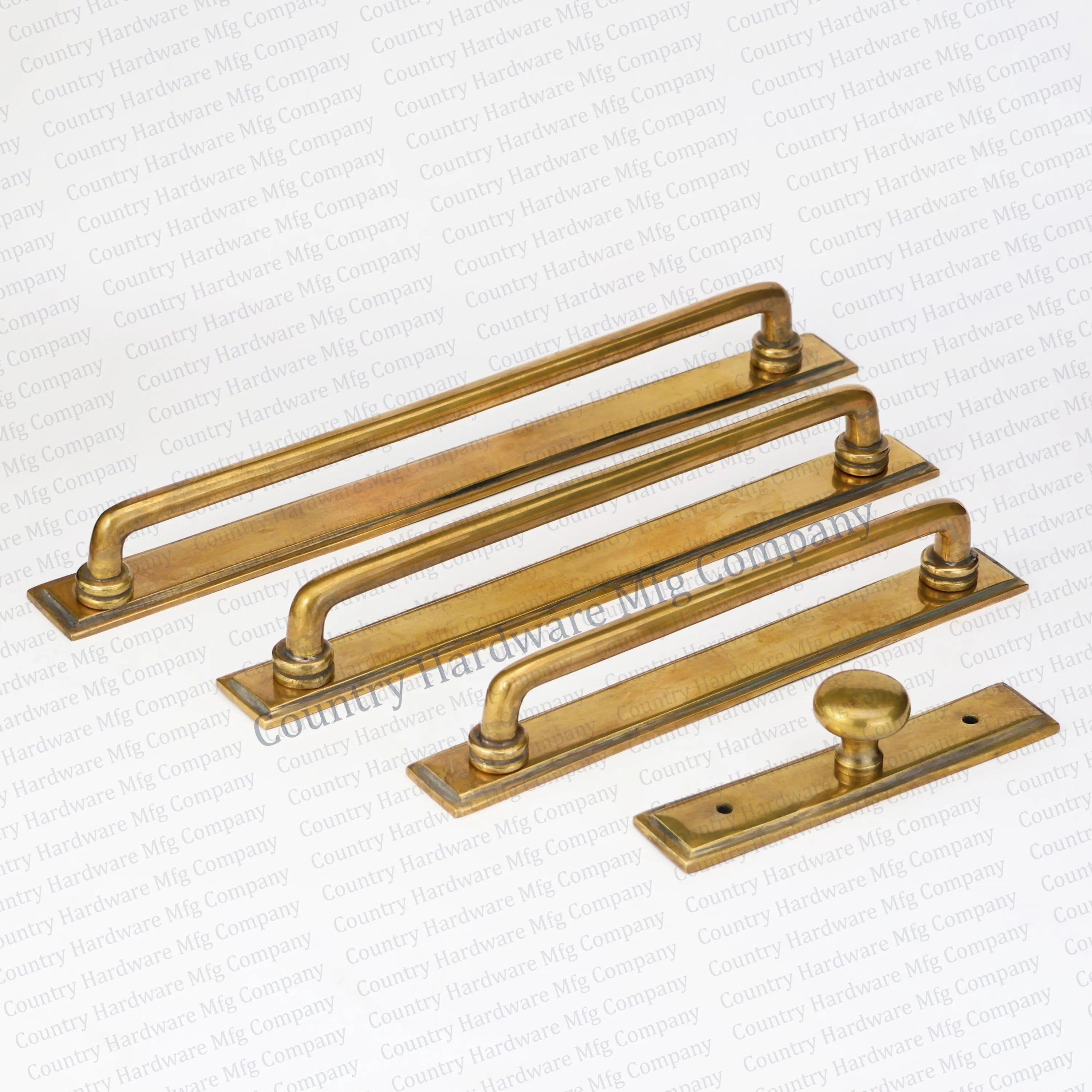 Unlacquered Antique Brass Button Pulls with Bevel Backplate