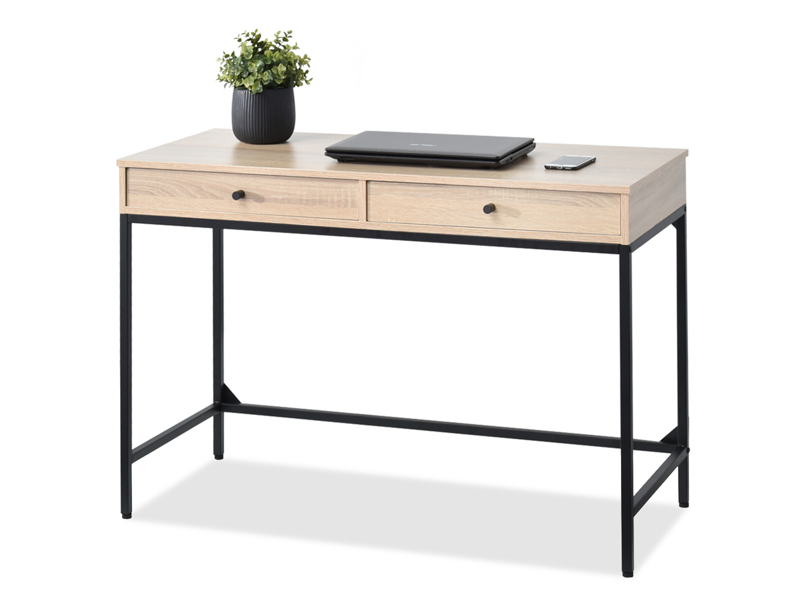 Biurko 110cm z szufladami Kalan sonoma czarnej nodze