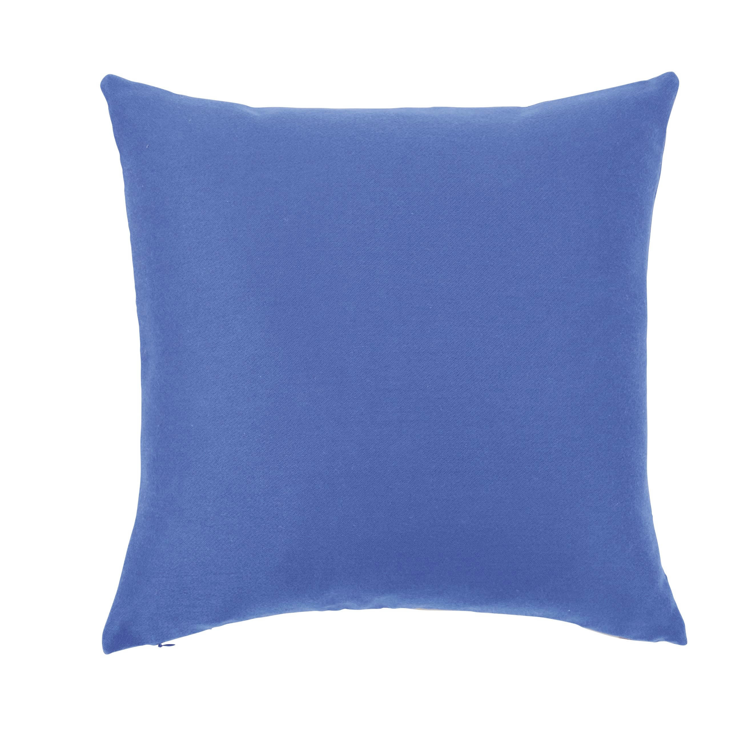 AZARE - Coussin d'extérieur en polyester recyclé tissé motif feuillage bleu et beige 45x45