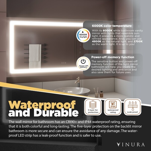 Bathroom Mirrors for Vanity - 60 White Aluminium Mirror with Lights - Medium
