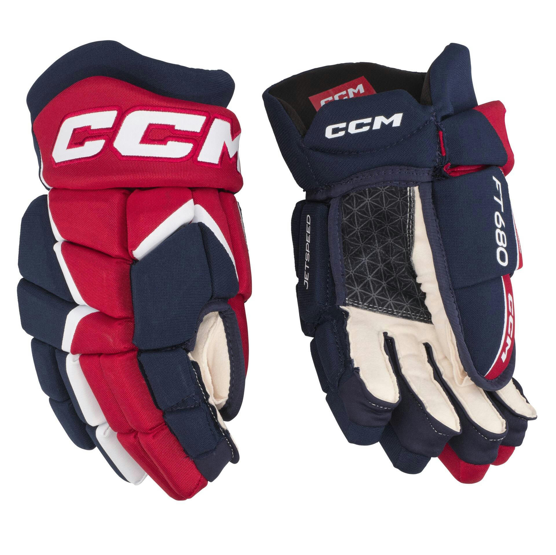 CCM Jetspeed FT680 Hockey Gloves, Senior, Navy/Red/White, Assorted Sizes