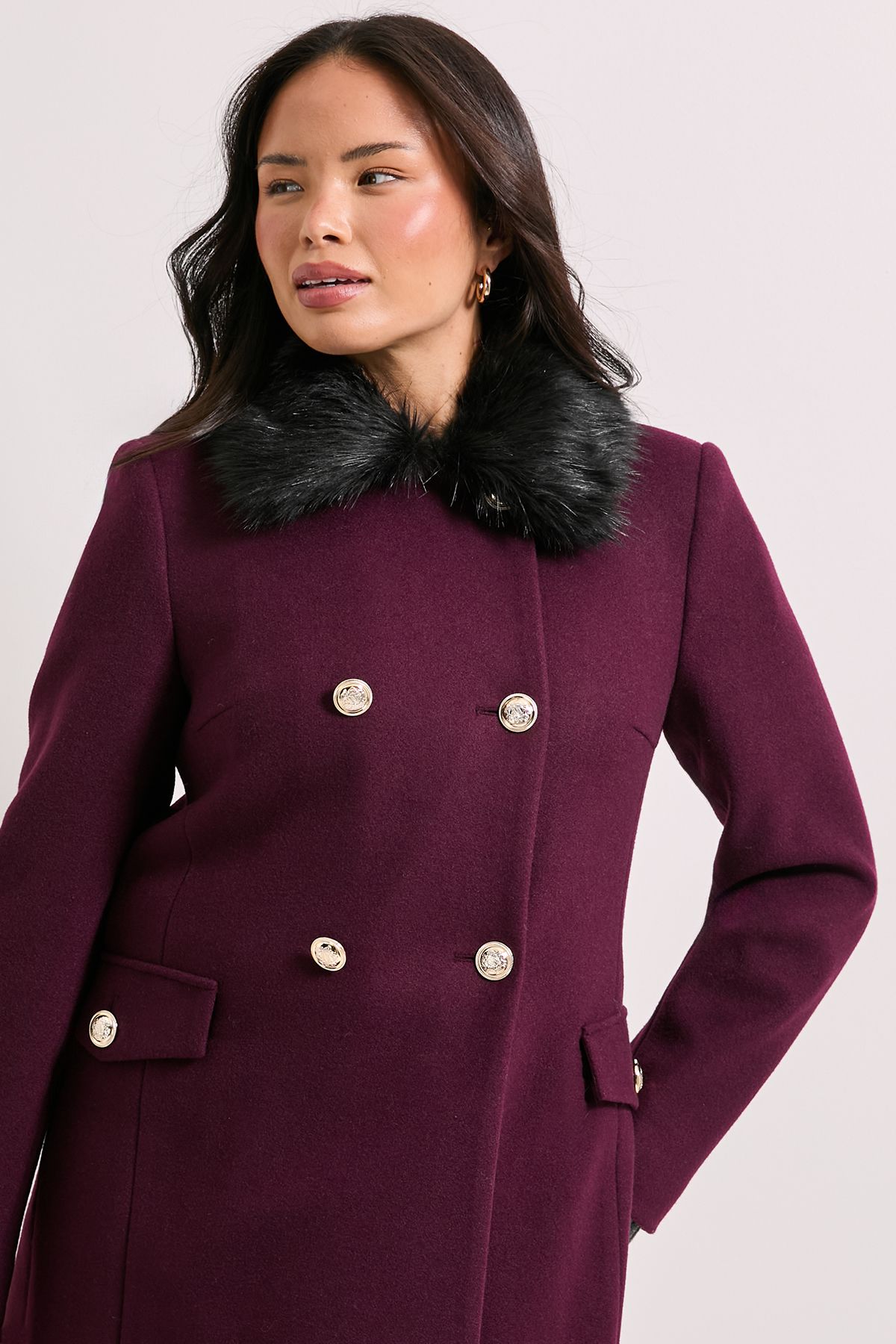 Dorothy Perkins Faux Fur Collar Dolly Coat