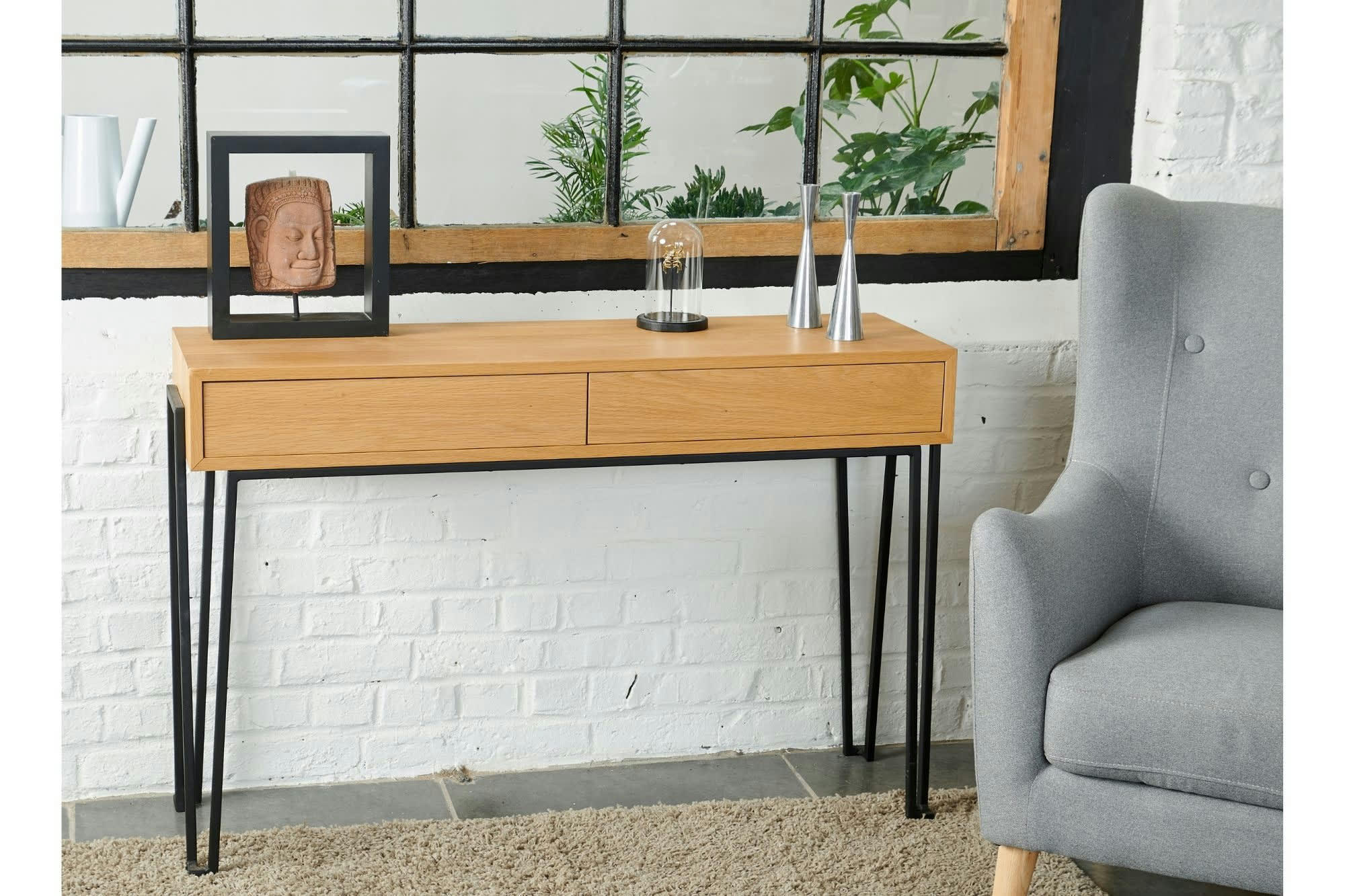 BRIGHTON - Console en bois et métal moderne 2 tiroirs