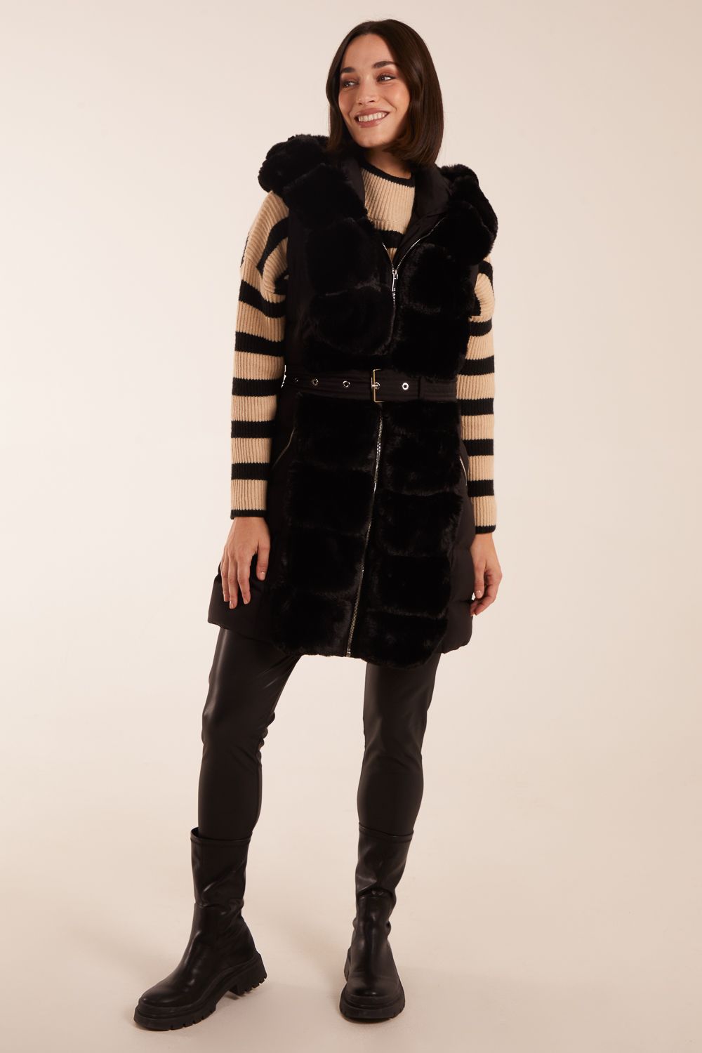 Blue Vanilla Faux Fur Detail Gilet