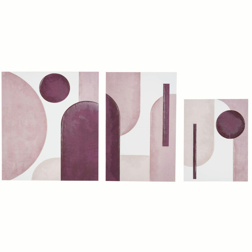 CALDERA - Toiles imprimées et peintes roses et blanches (x3) 70x80