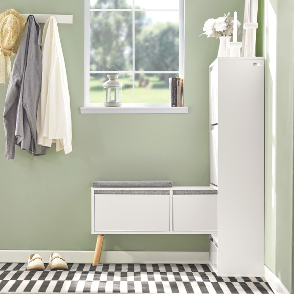 SoBuy Szafka na buty z 2 szufladami Biały 124x24x114.5cm FSR134-W