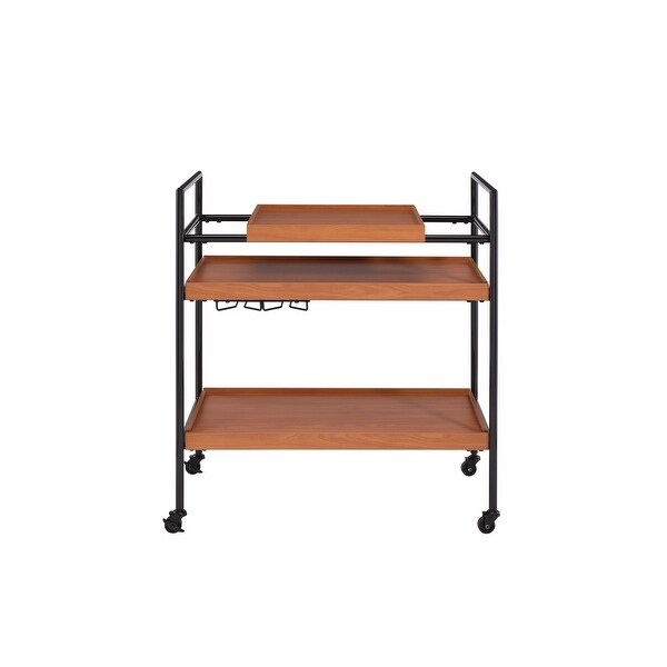 Metal Serving Cart with Three Wooden Adjustable Trays Cart and Caster Wheels