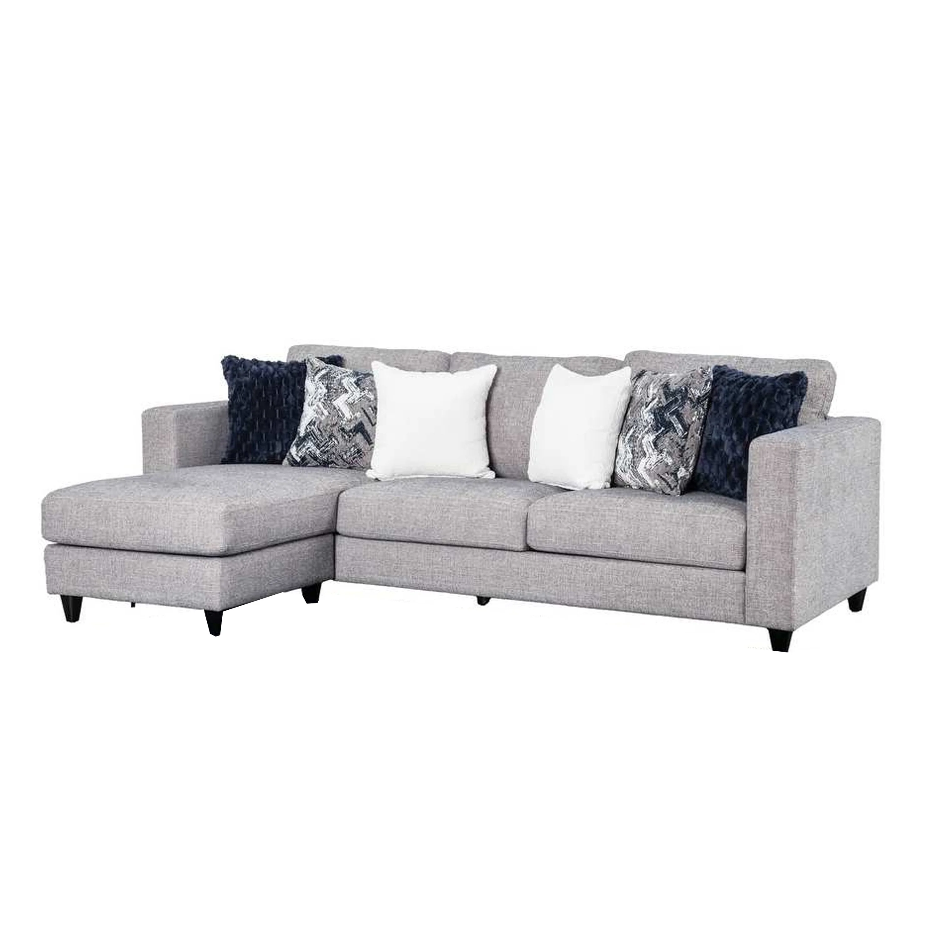 Harie Sectional Sofa with Chaise, 6 Pillow, Light Gray Chenille, 101in