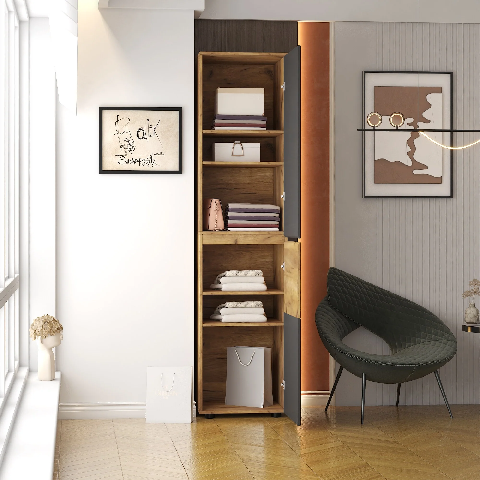 Modern Freestanding Cabinet with Adjustable Shelves and Two Doors for Kitchen, Dining Room, Living Room