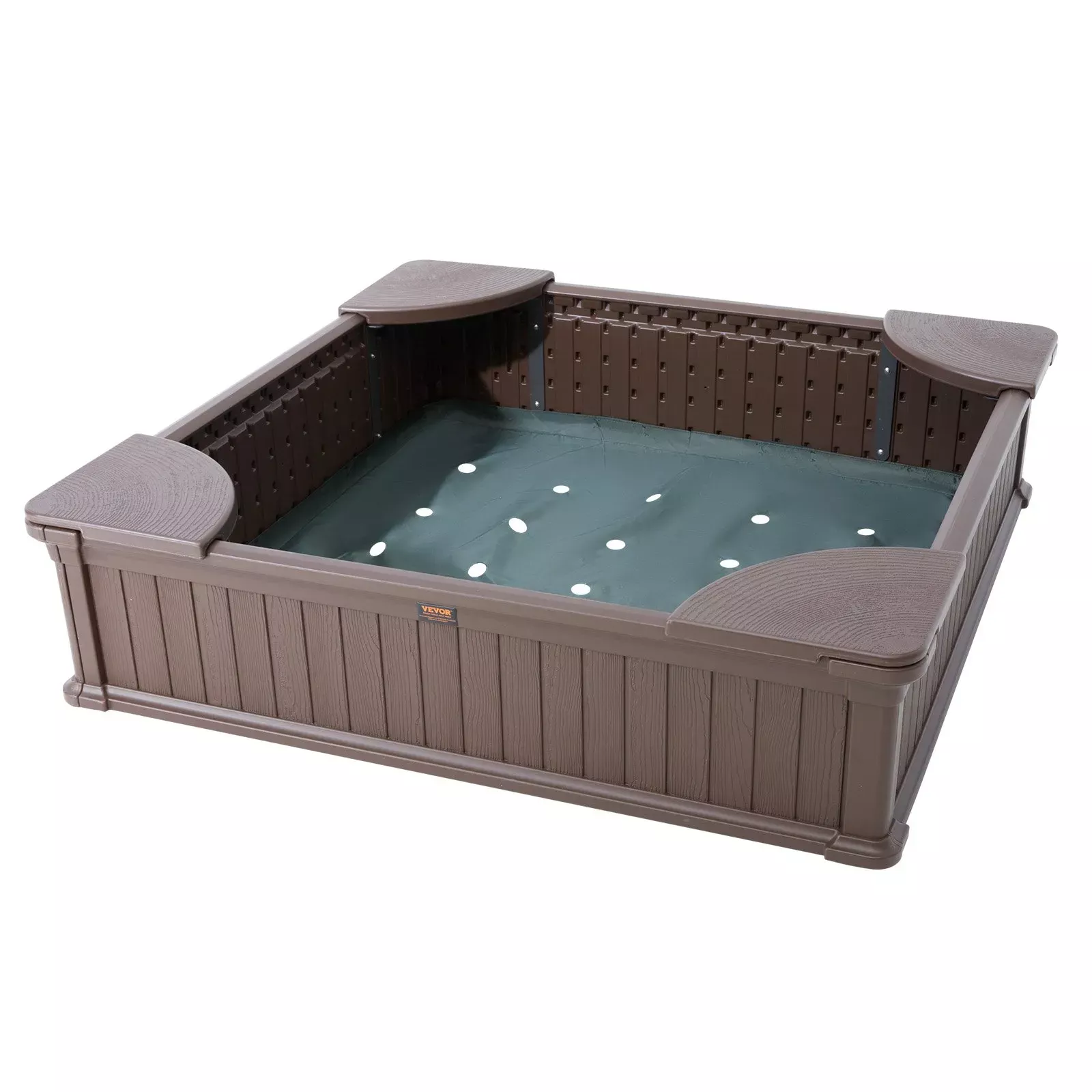 Piaskownica kwadratowa 124x124 cm z pokrywą HDPE 4 siedziska drenaż ogród