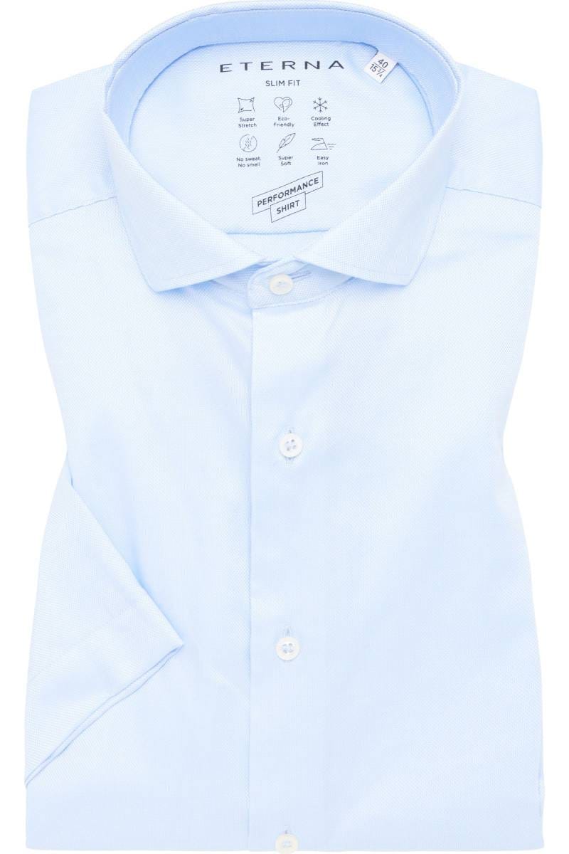 ETERNA Performance Slim Fit Tencel Hemd mittelblau, Strukturiert