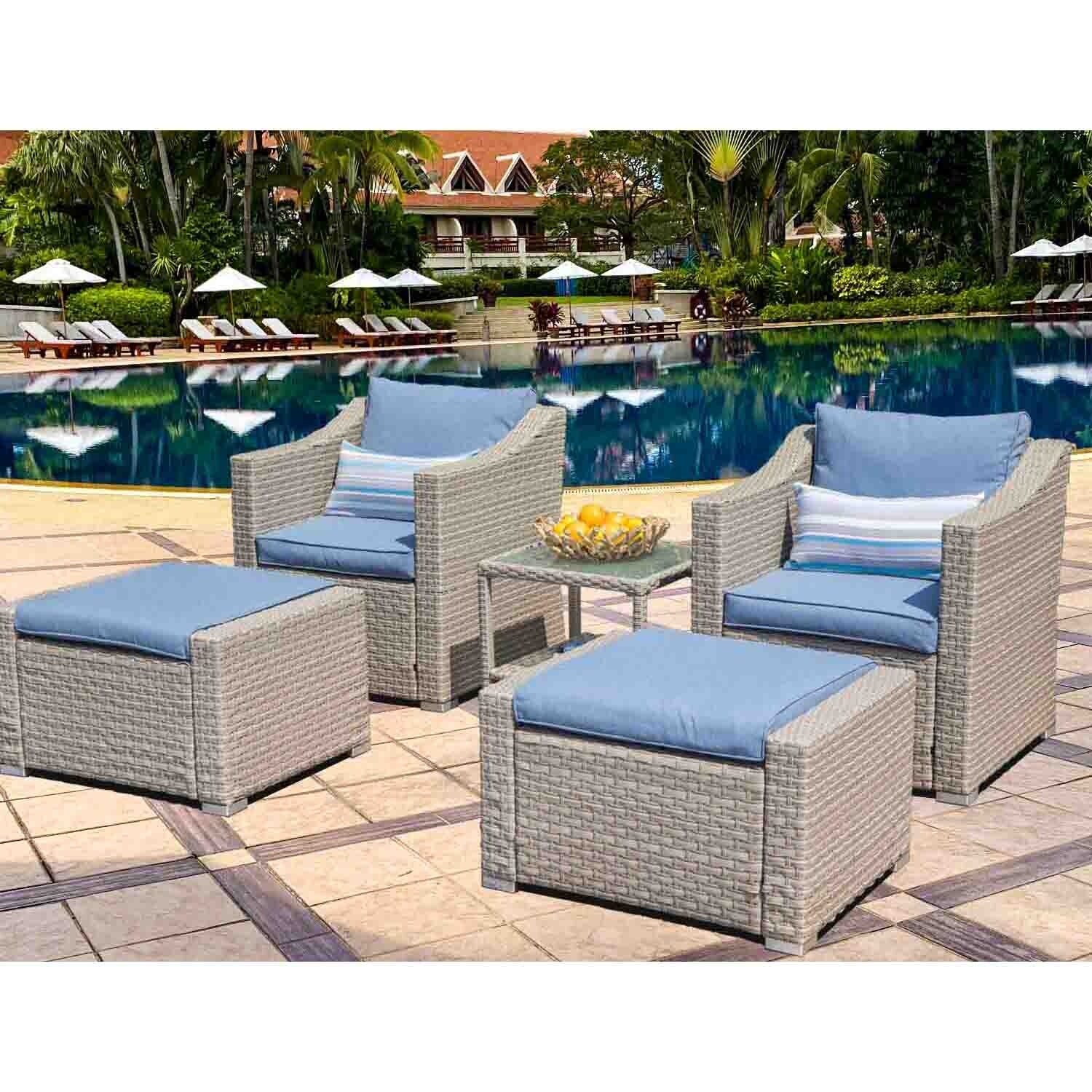 COSIEST 5-piece Outdoor Patio Wicker Conversation Sofa Set