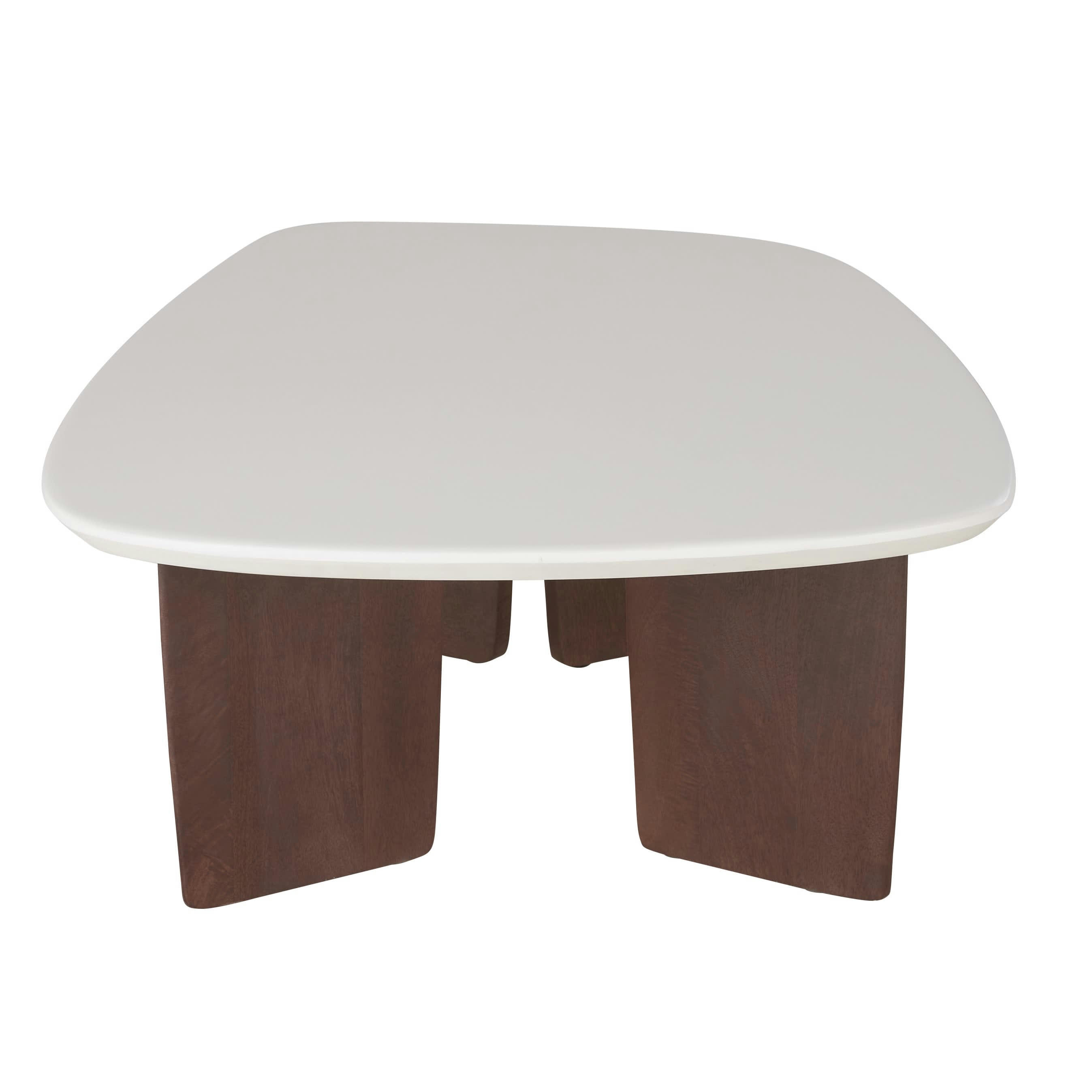 Lausanne - Table basse blanche pieds en bois d'acacia L114