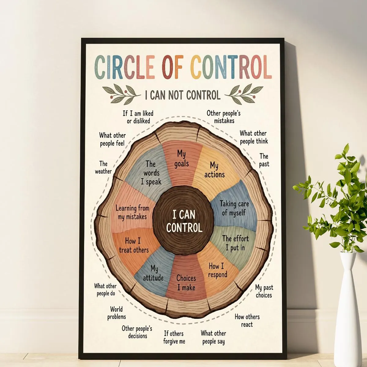 Circle of Control Therapy Poster, Things I Can Control Wall Art, Mental Health Anxiety Poster, Calm Corner Decor for School Counselor Office