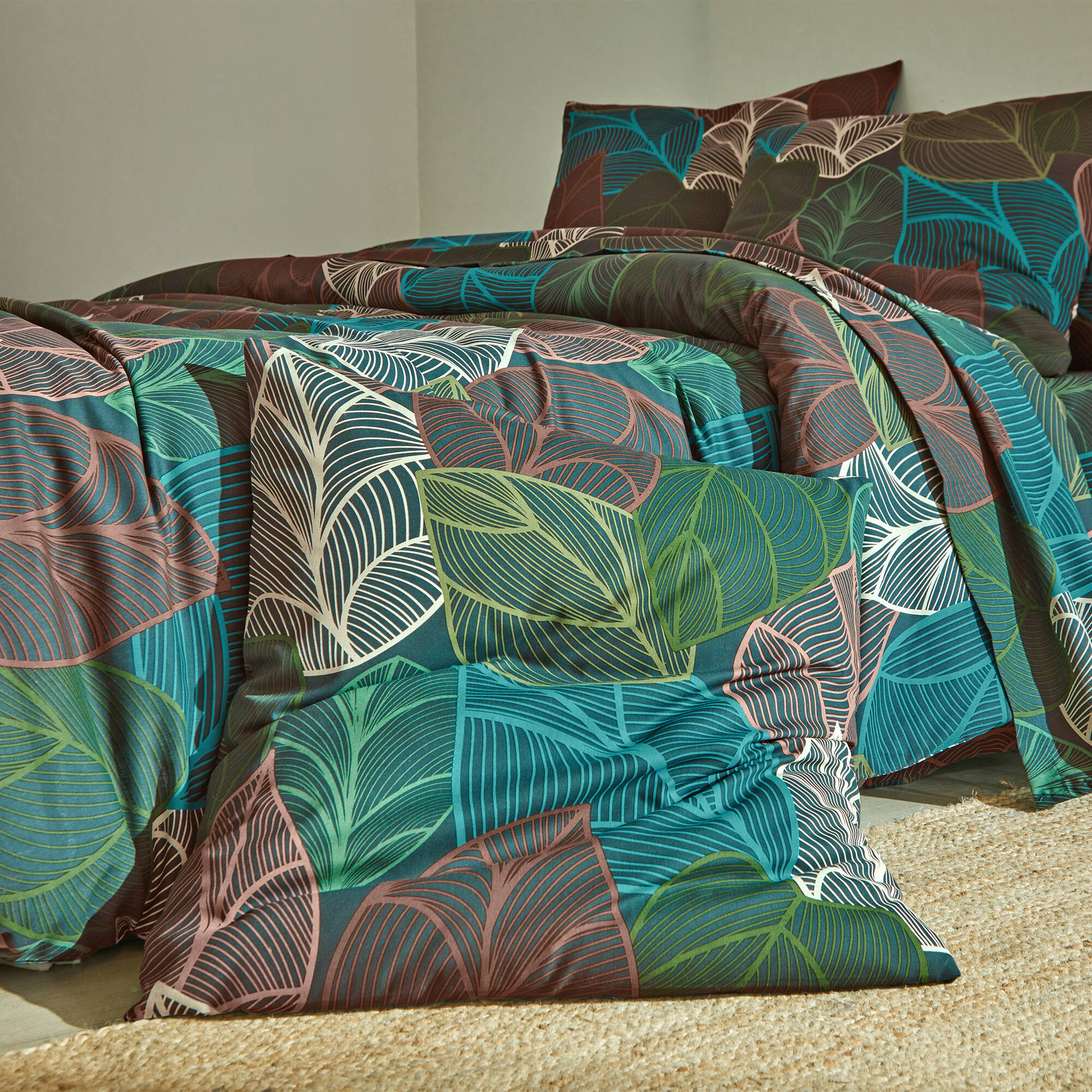 Linge de lit Elsa en polycoton à motifs feuilles