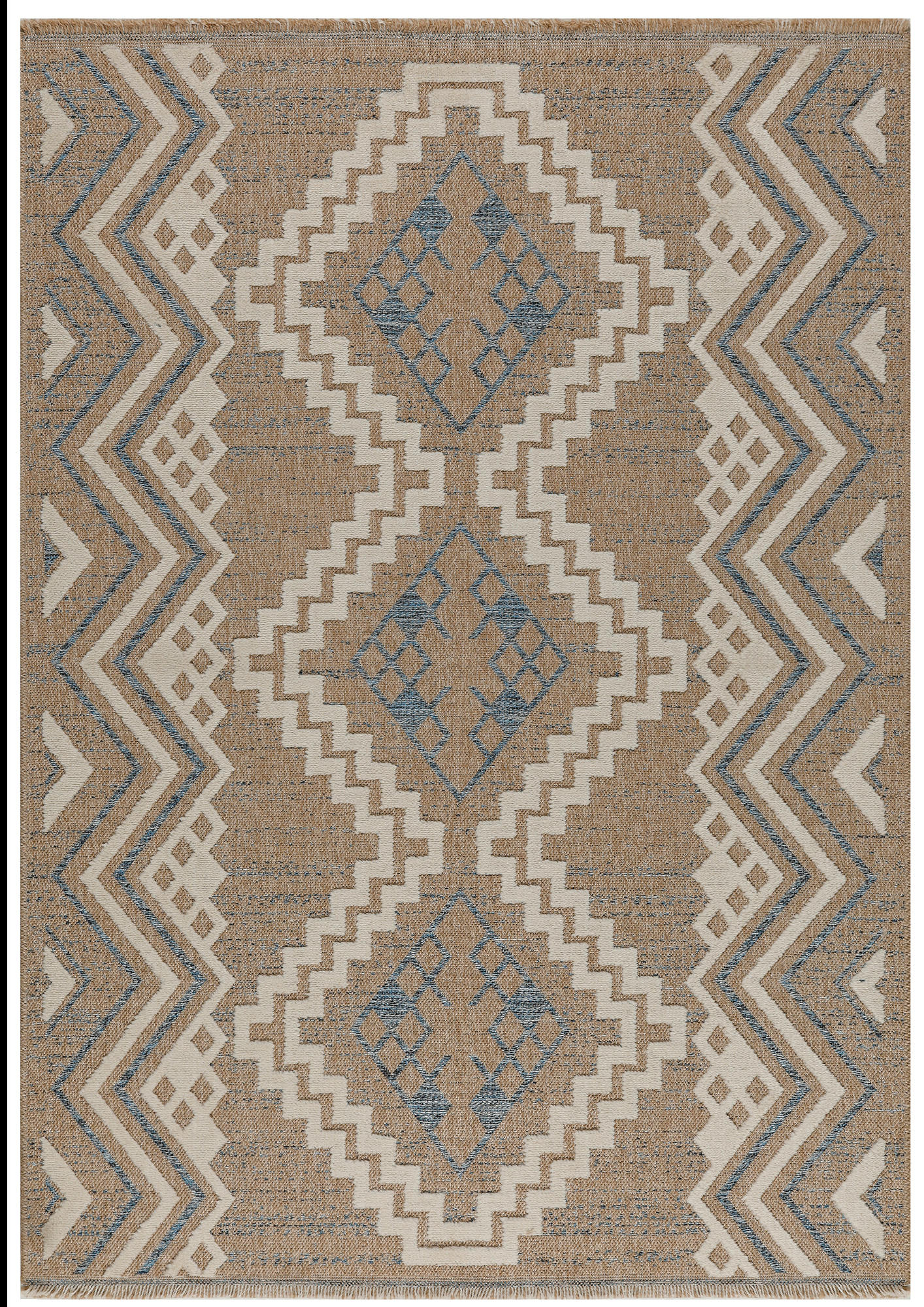 TULUM - Tapis intérieur et extérieur aspect jute ethnique bleu - 160x230