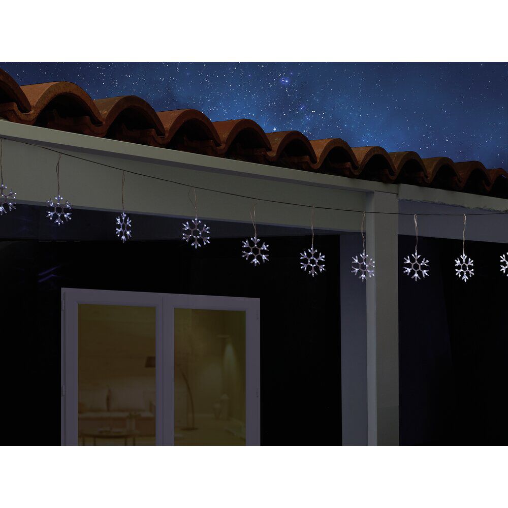 Guirlande solaire bordure de toit 10 flocons de neige 240LED blanc froid 2,7m