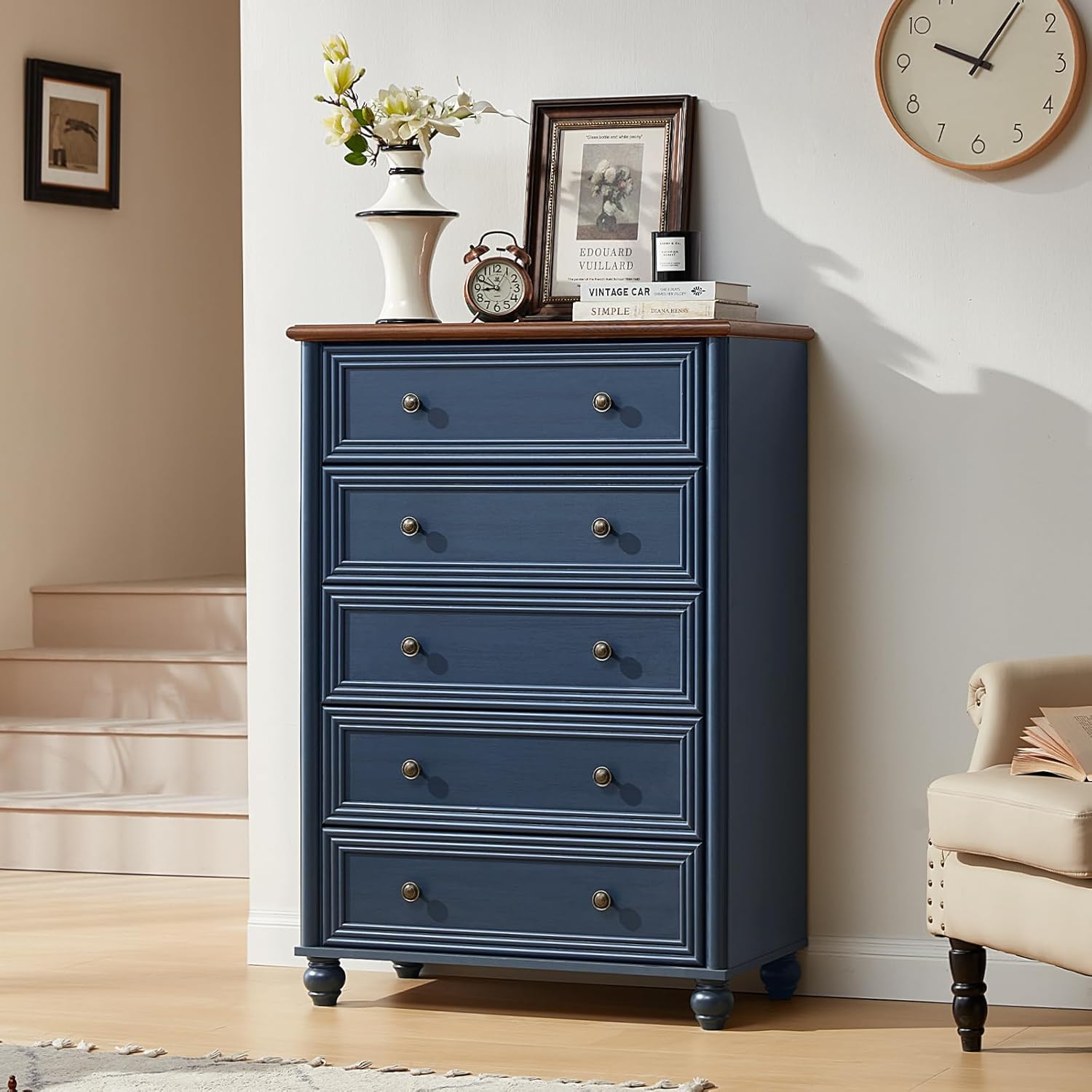 Farmhouse Dressers and Night Stand Set of 3, Wood 45''Tall Dresser and 18'' Chest of Drawers, Roman Column 3 Drawers Nightstand Set of 2, Bedroom Furniture Dresser Suites for Living Room, Hallway Home