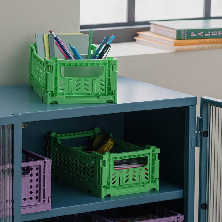 Habitat 2 x 3L Small Plastic Storage Folding Crates - Green