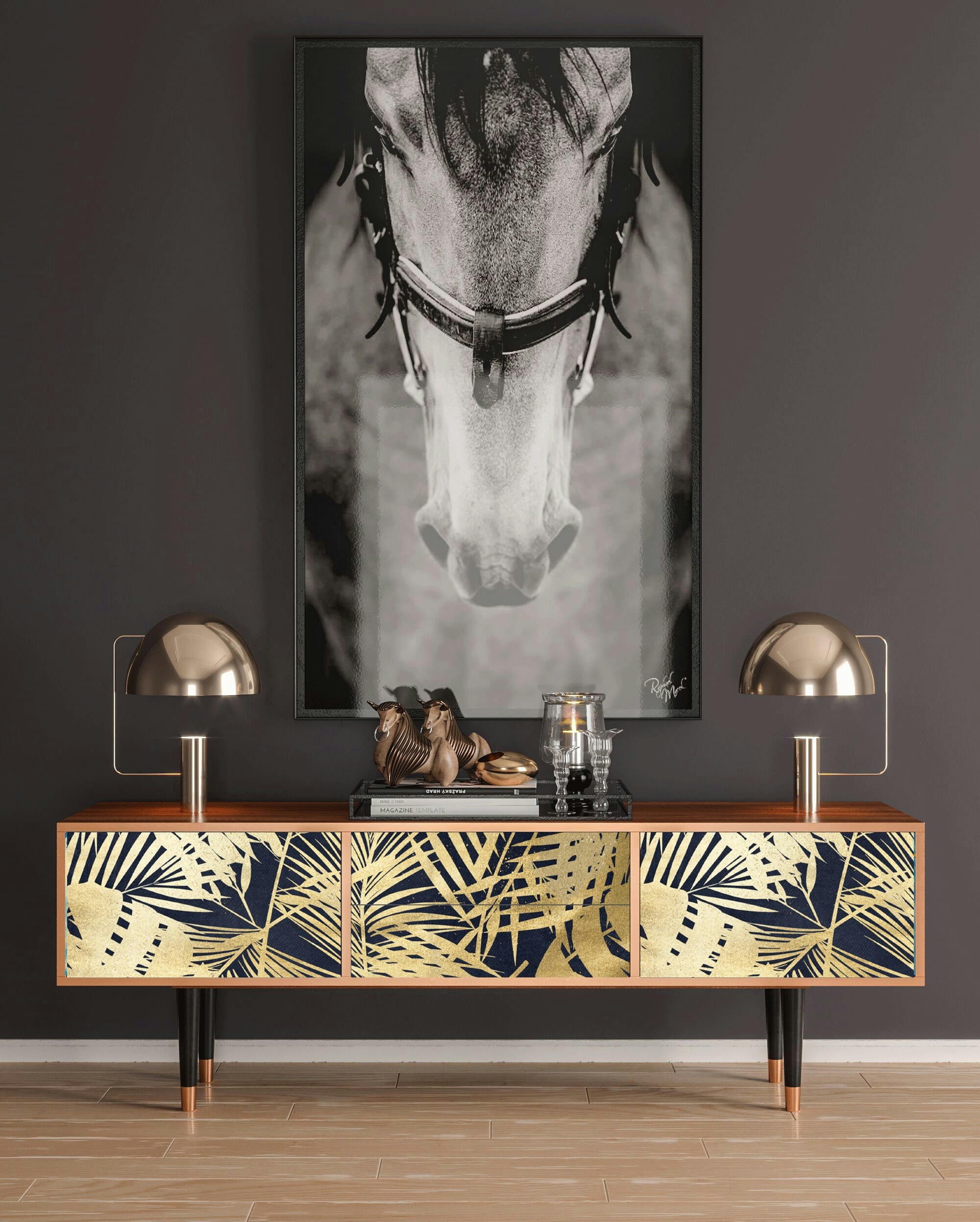 JUNGLE VIBES - Meuble TV  bleu et jaune 2 tiroirs et 2 portes L 170 cm