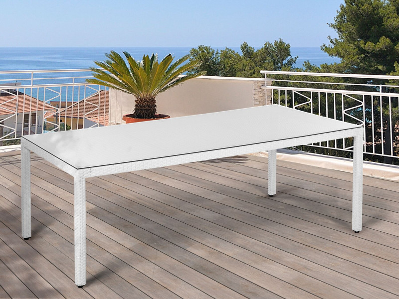 Stół ogrodowy rattan szkło 220x100 biały