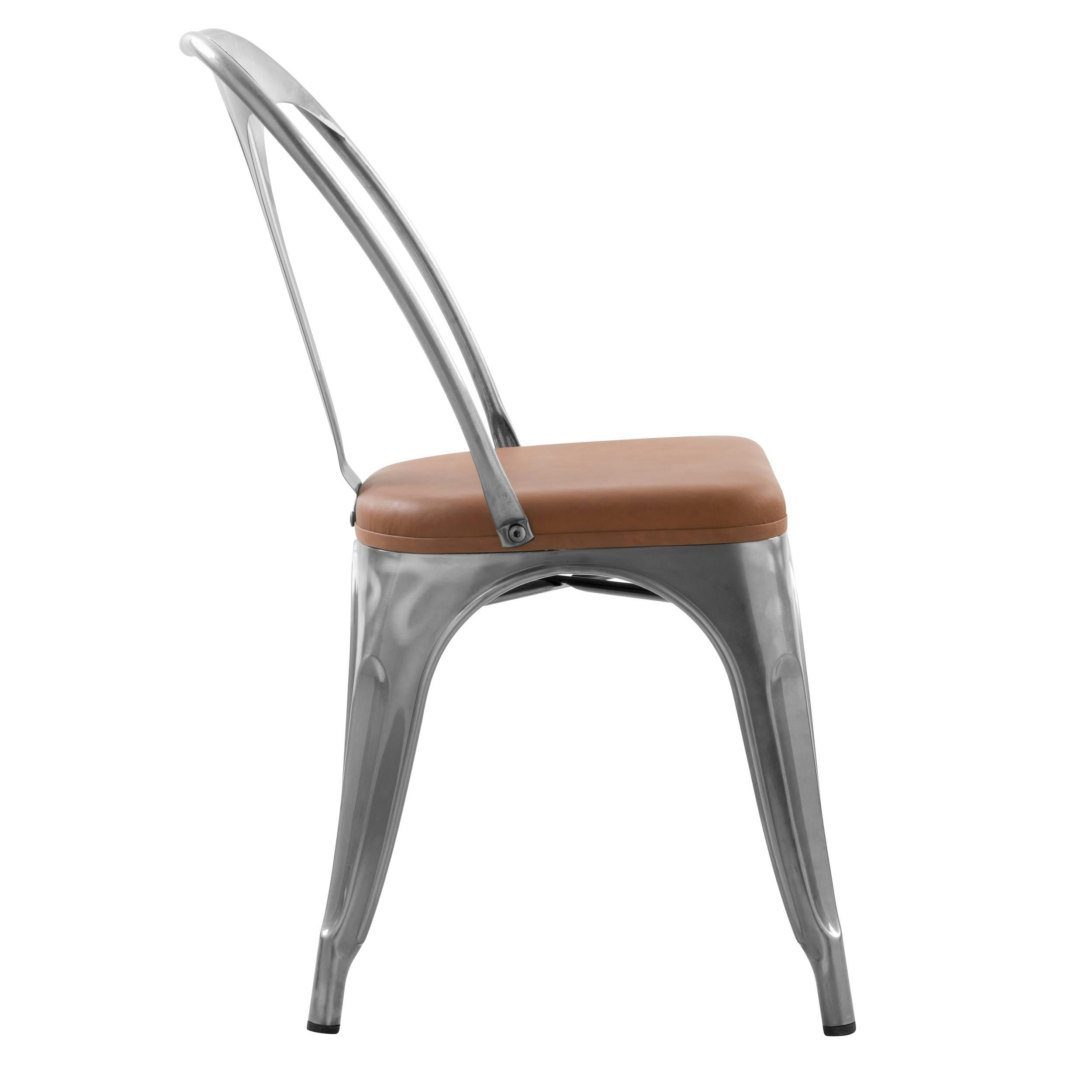 CHARLY - Chaise en métal chrome et cuir synthétique marron (lot de 2)