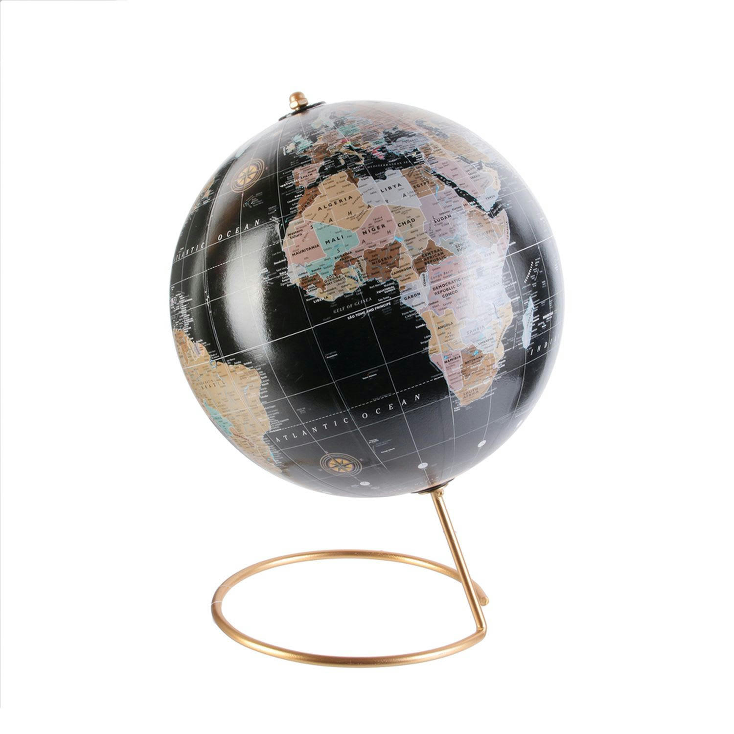 DÉCO - Globe terrestre décoration à poser diam. 21,50 cm noir