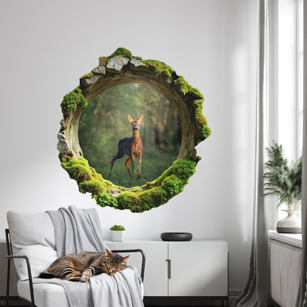 Naklejka dziura 3D leśna sielanka efekt w ścianie 74x80