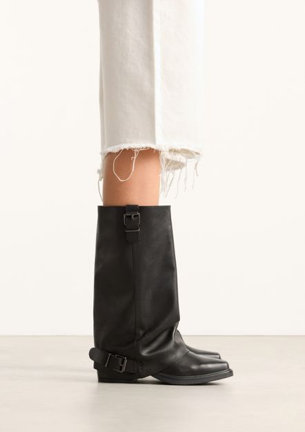 Zwarte leren biker boots met flap