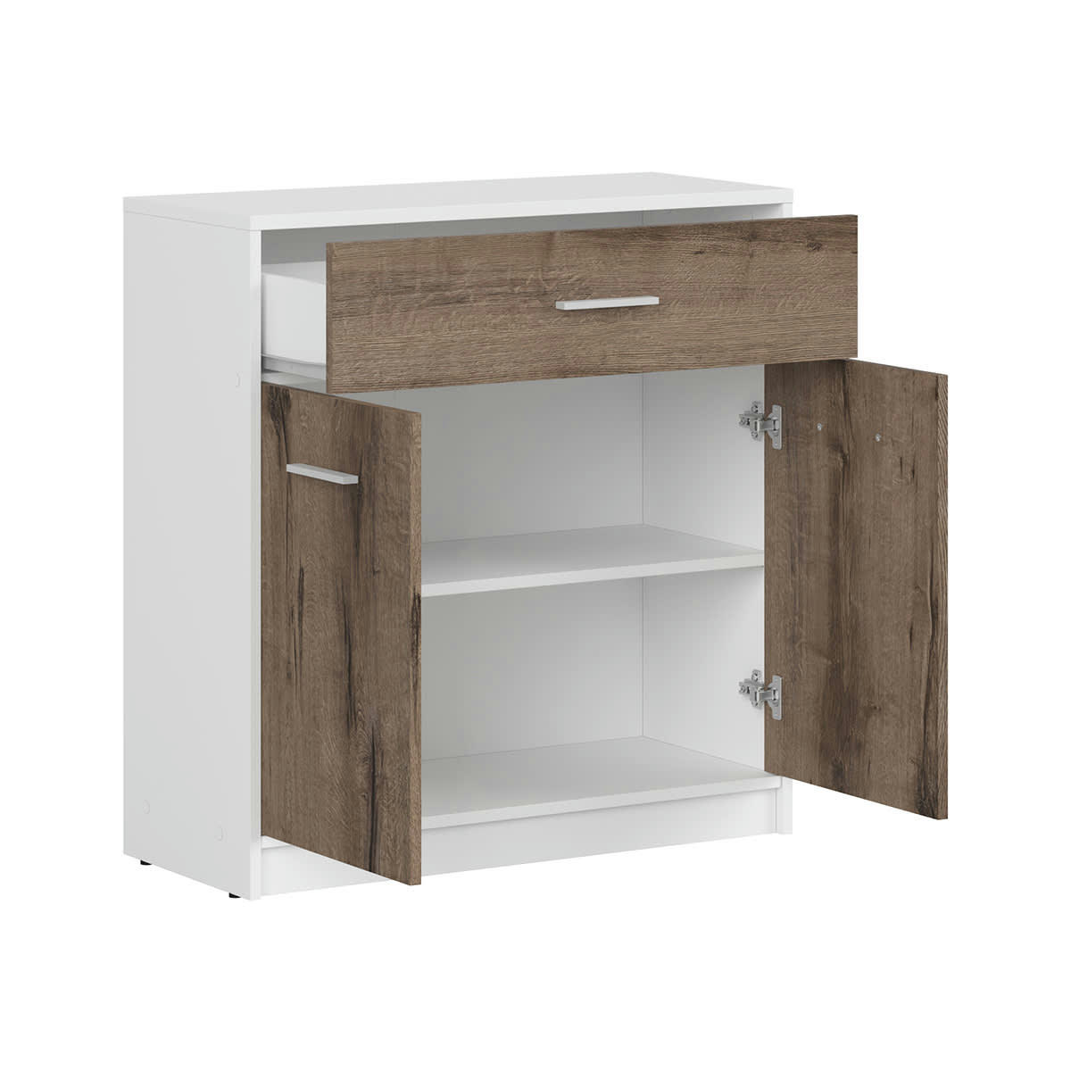 - Buffet 1 tiroir 2 portes stratifiés naturel foncé et blanc