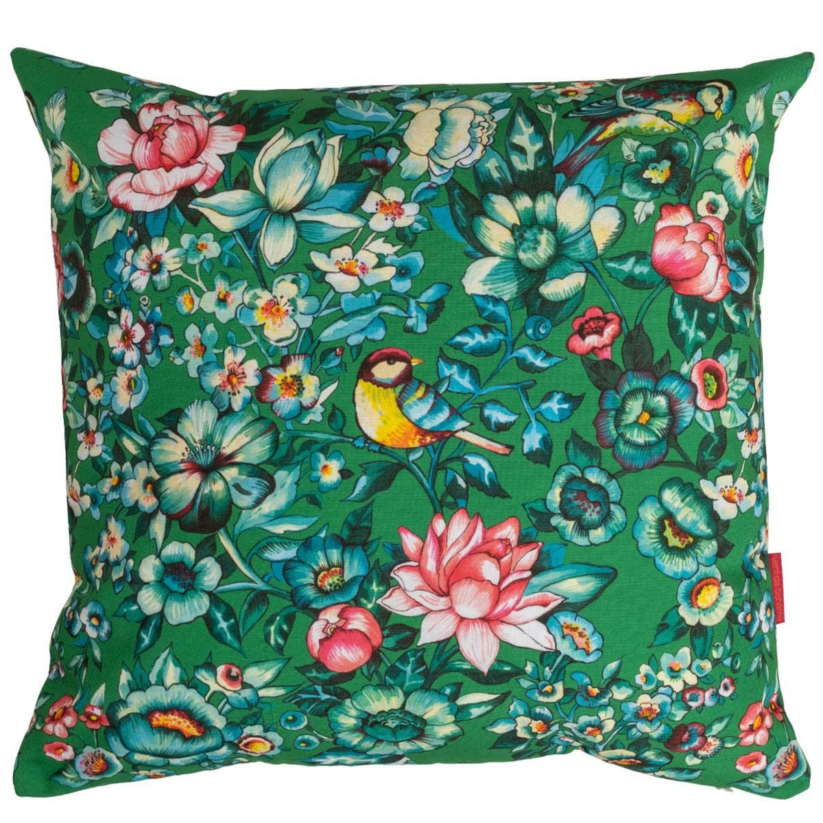 NILA - Housse de coussin extérieur fleuri vert 60x60