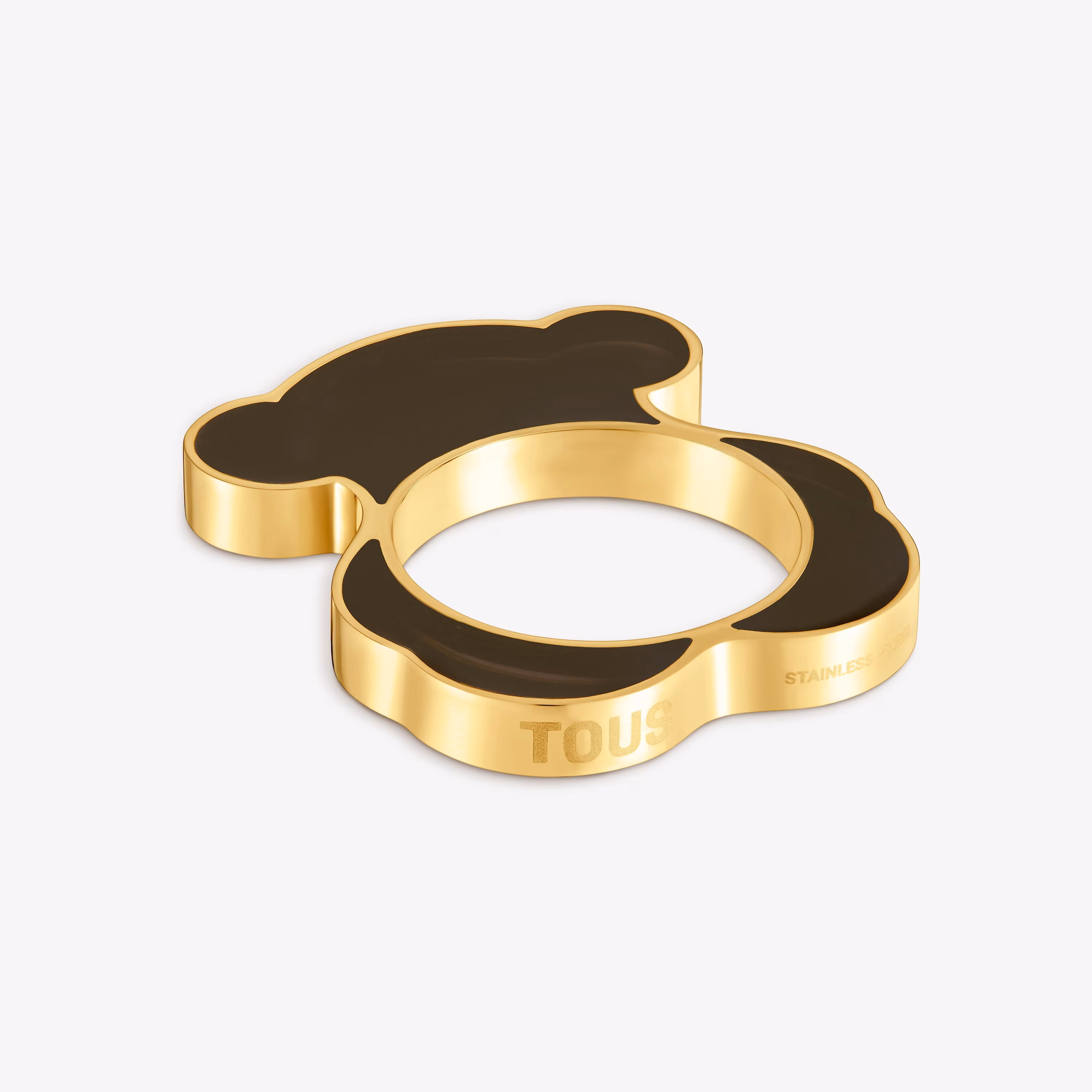 Anillo oso de acero dorado y resina negra Galaxy