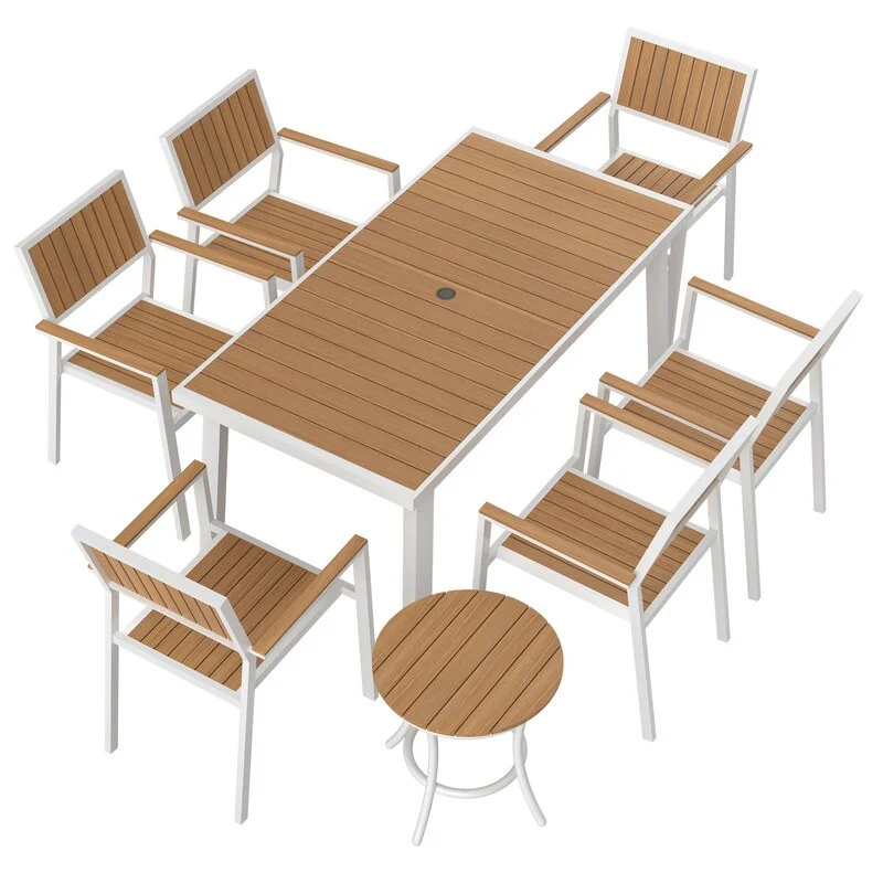 8-Piece Outdoor Dining Set with Rectangle Table, Small Side Table and 6 Stackable Chairs