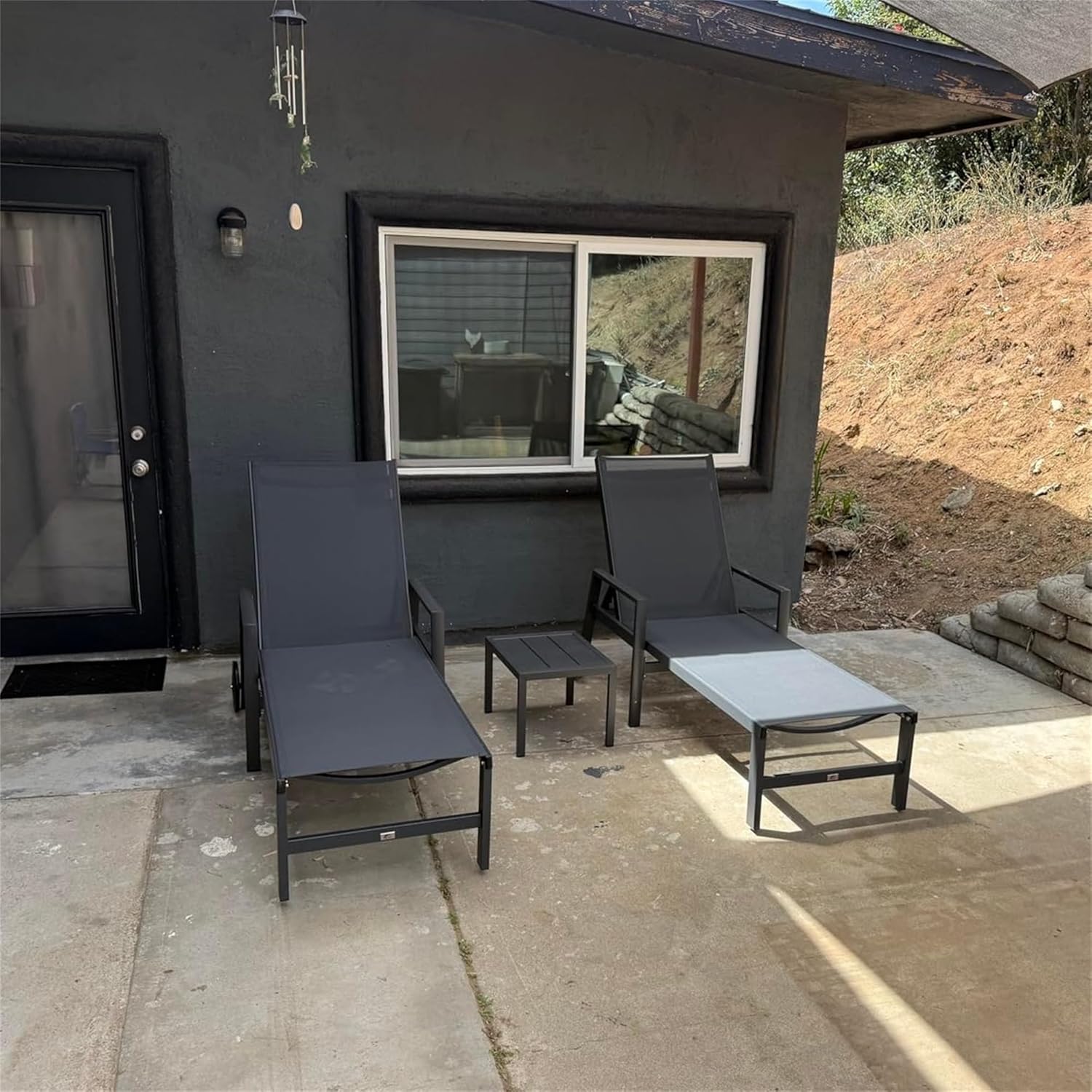 PURPLE LEAF 2 Pieces Outdoor Chaise Lounge Aluminum Patio Lounge Chair with Wheels and Armrests Outdoor Lounge Recliner Chair for Pool Backyard Beach Grey