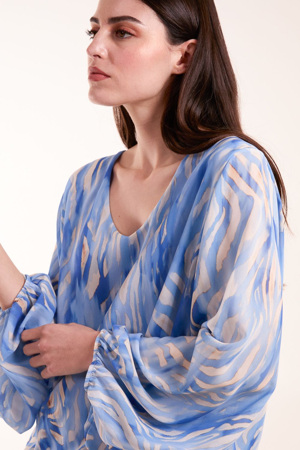 Blue Vanilla Watercolour V Neck Top