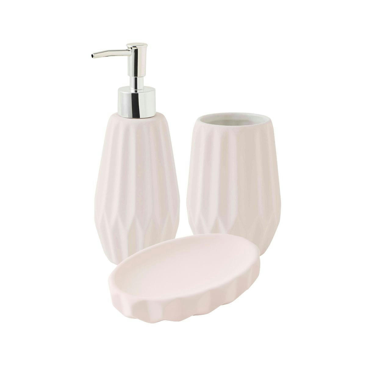 FACETTE - Set de salle de bain 3 pièces en céramique rose poudré
