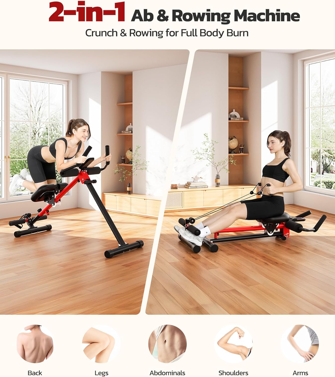Yoleo Multi-Functional Ab Machine, Foldable Ab Workout Equipment, Ab Trainer Machine for Stomach Workout, Ab Crunch & Rowing Machine with Foam Support,7-Length Adjustable Ab Machine for Home Exercise