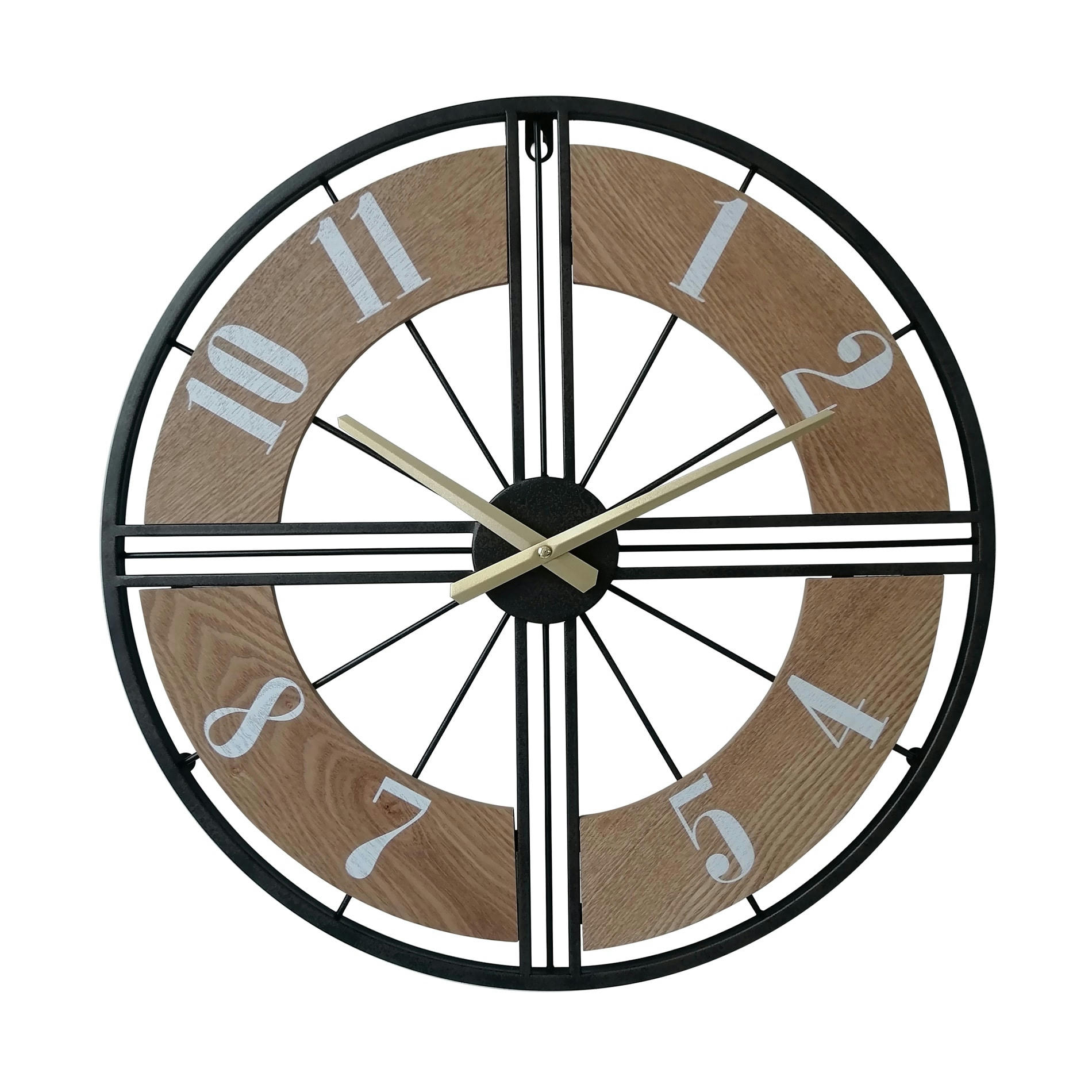 - Horloge murale décorative en MDF et métal brune noire Ø 50 cm