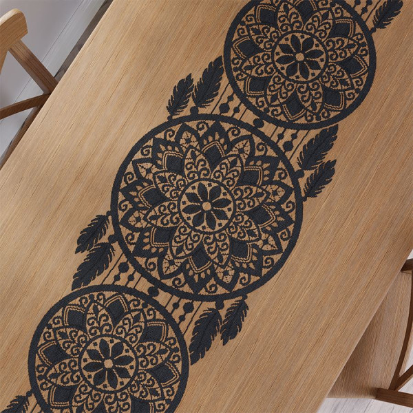 Bieżnik żakardowy na stół łapacz snów 44x224 cm czarny Alia boho